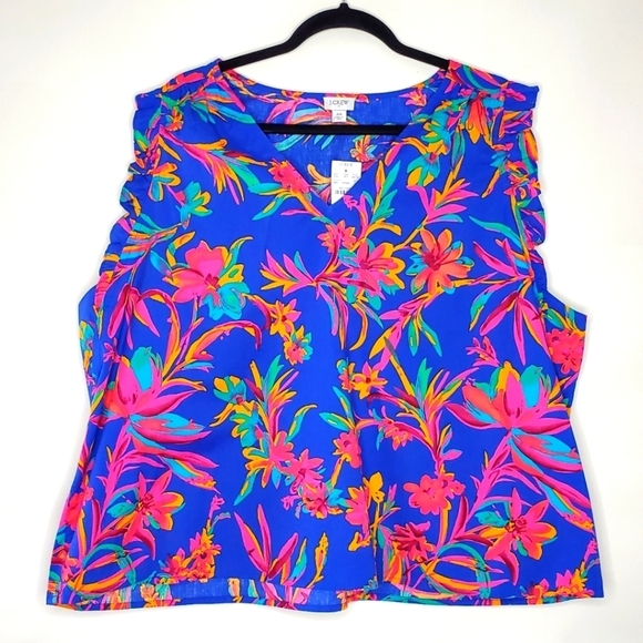 J. Crew Sleeveless Ruffle Top Size 3X Floral V-Neck Popover Spring Blouse NEW - Picture 13 of 13